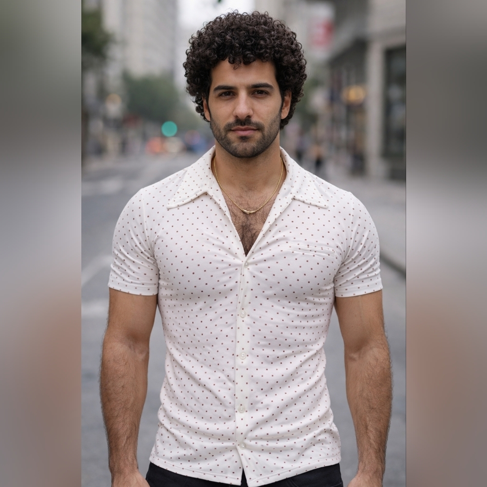 Styled In California Vintage 1970's Men's Polyester Disco Shirt Med - Polka Dot